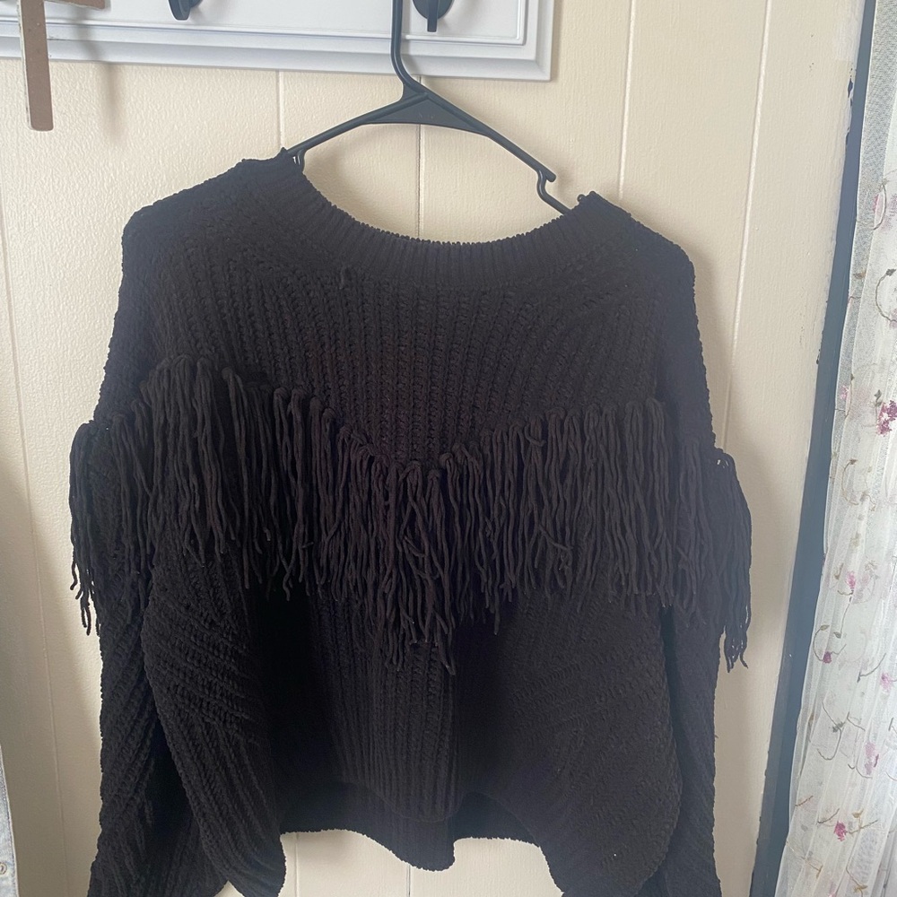 Fringed Black Sweater